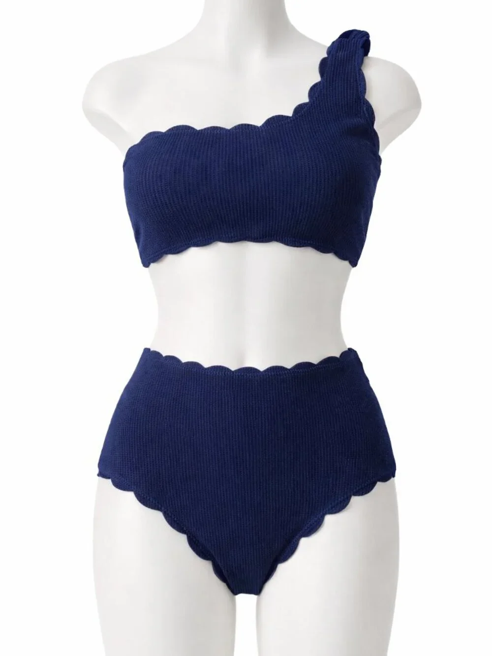 NWT Molybell Navy Blue Ribbed Scalloped Bikini Set Size S